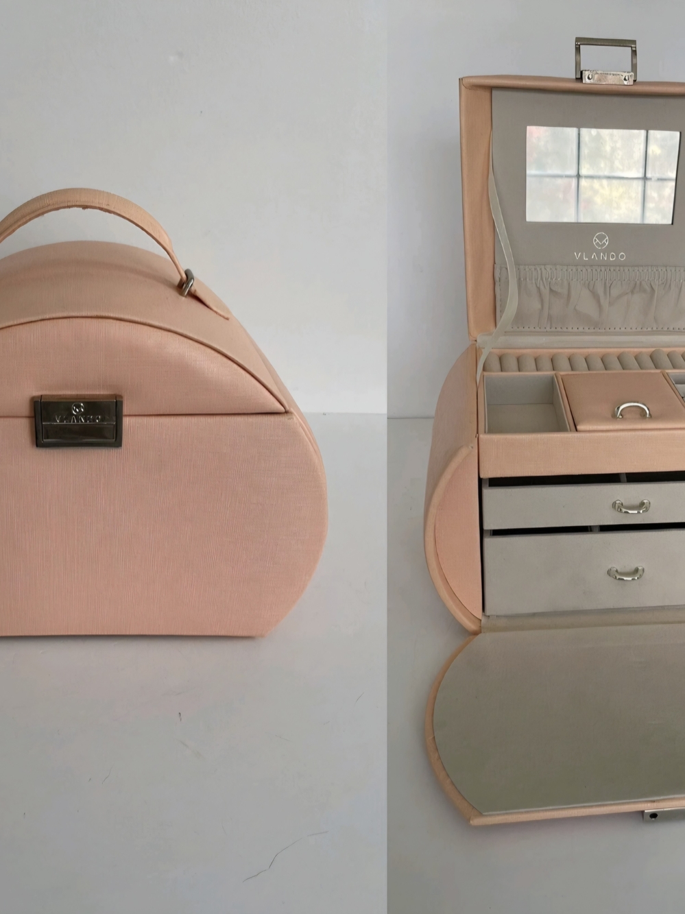 Vlando Blush Pink Jewelry Box with Mirror
